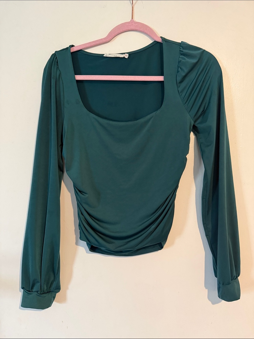 Lush Teal Long-Sleeve Ruched Square Neck Top